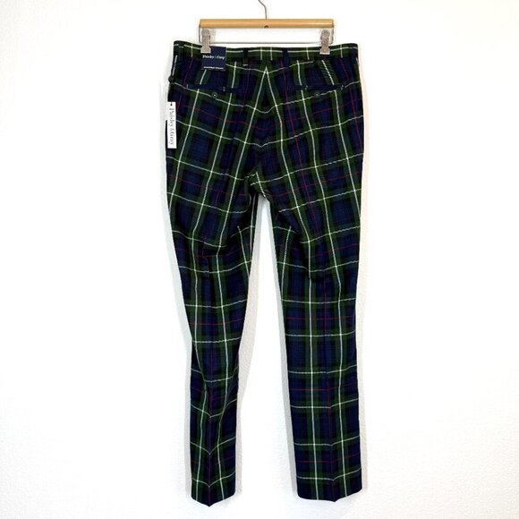 Tartan Plaid Blue Green Pants Preppy Slim Fit Size 32 - Picture 3 of 11